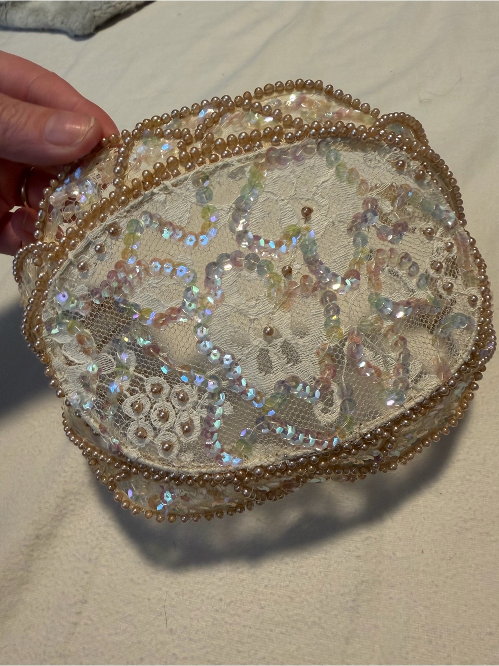 RARE π₯ Vintage Beaded Sequin Lace Bridal Cap for Veil